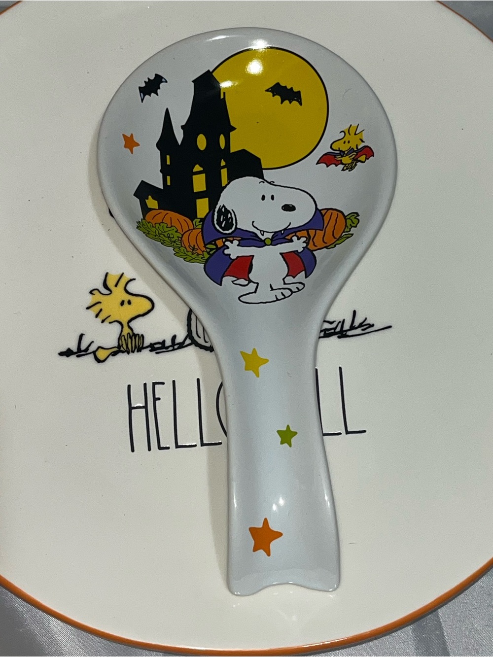 Peanuts Snoopy Halloween Spoon Rest - White with Yellow & Orange Accents NEW